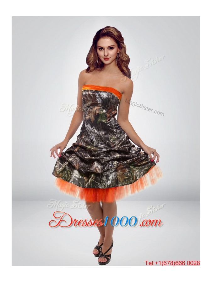 2015 Beautiful Short Strapless Camo Prom Dresses with Ruching
