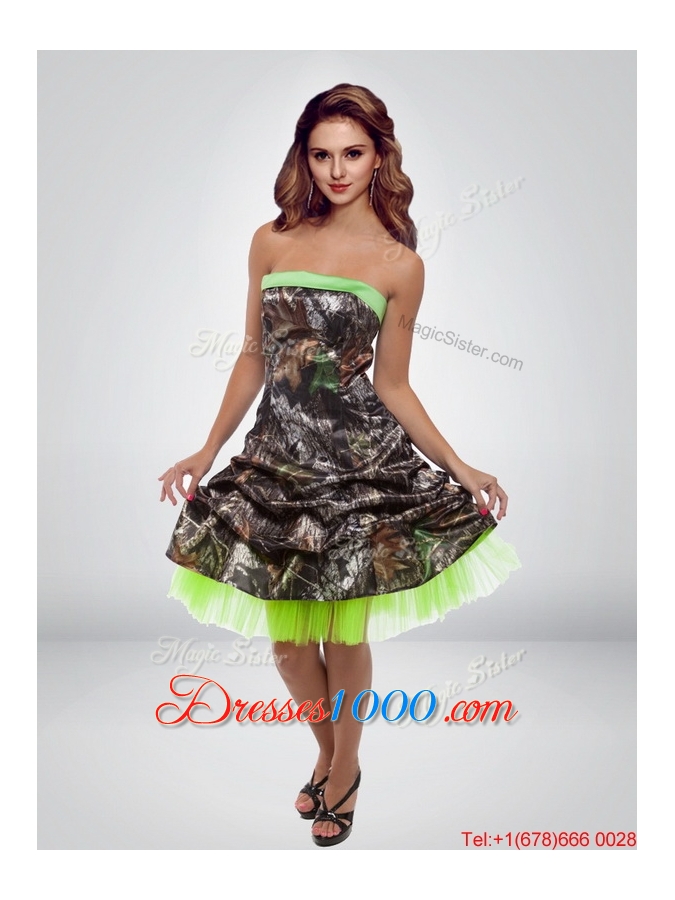2015 Beautiful Short Strapless Camo Prom Dresses with Ruching
