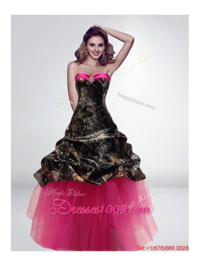 2015 Perfect Princess Long Hot Pink Camo Wedding Dresses