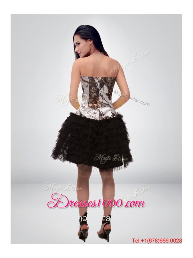 Beautiful 2015 A Line Halter Top Camo Prom Dresses with Ruffled Layers