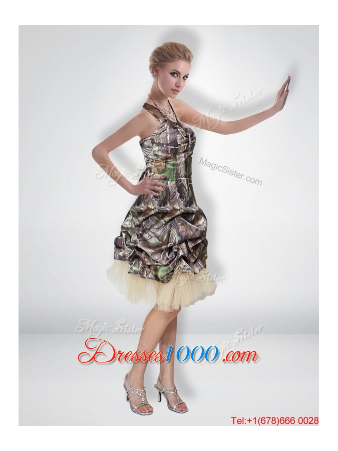Beautiful 2015 Short Halter Top Camo Prom Dresses with Knee Length