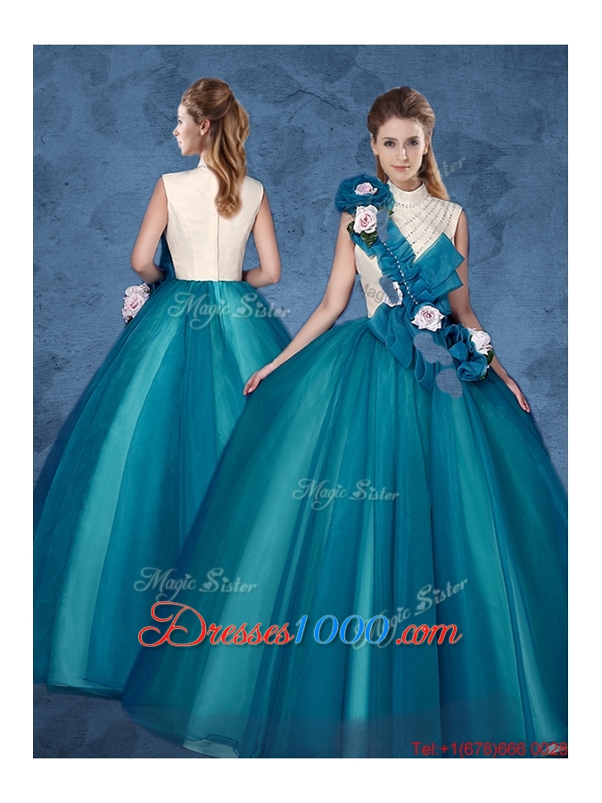 Cheap Hand Made Flowers Sweet 16 Dresses with High Neck