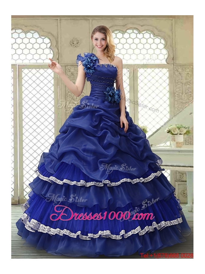Elegant 2016 Ruffled Layers One Shoulder Quinceanera Dresses