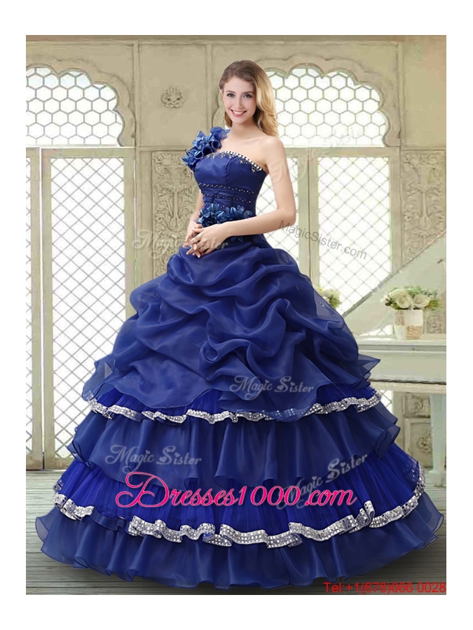 Elegant 2016 Ruffled Layers One Shoulder Quinceanera Dresses
