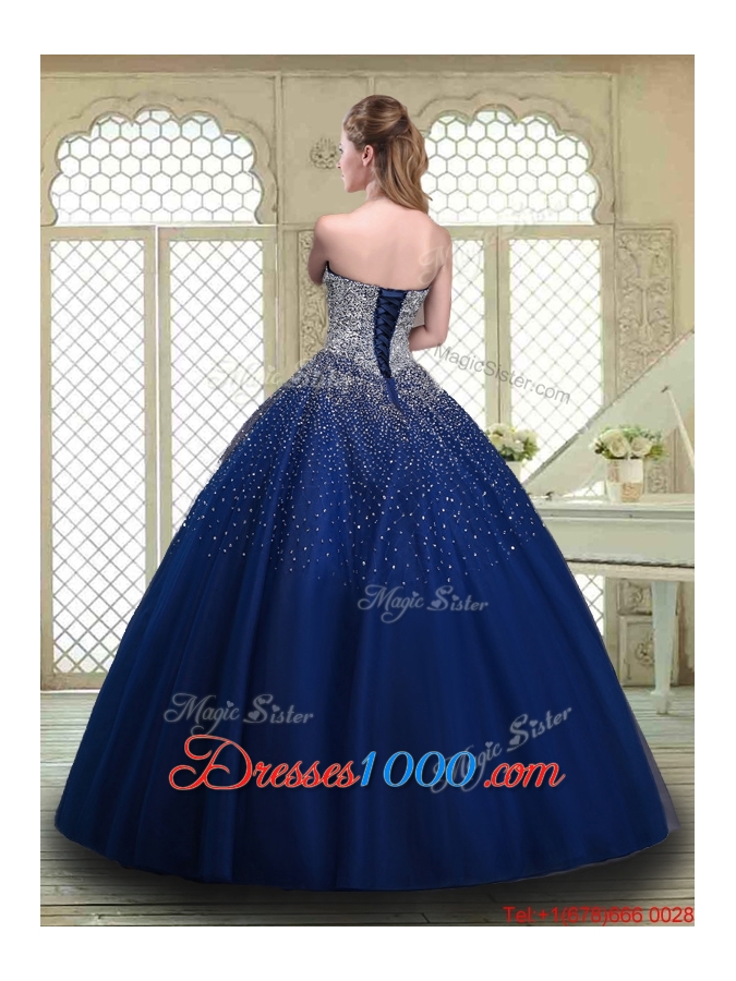 Gorgeous Ball Gown Strapless Quinceanera Gowns in Navy Blue