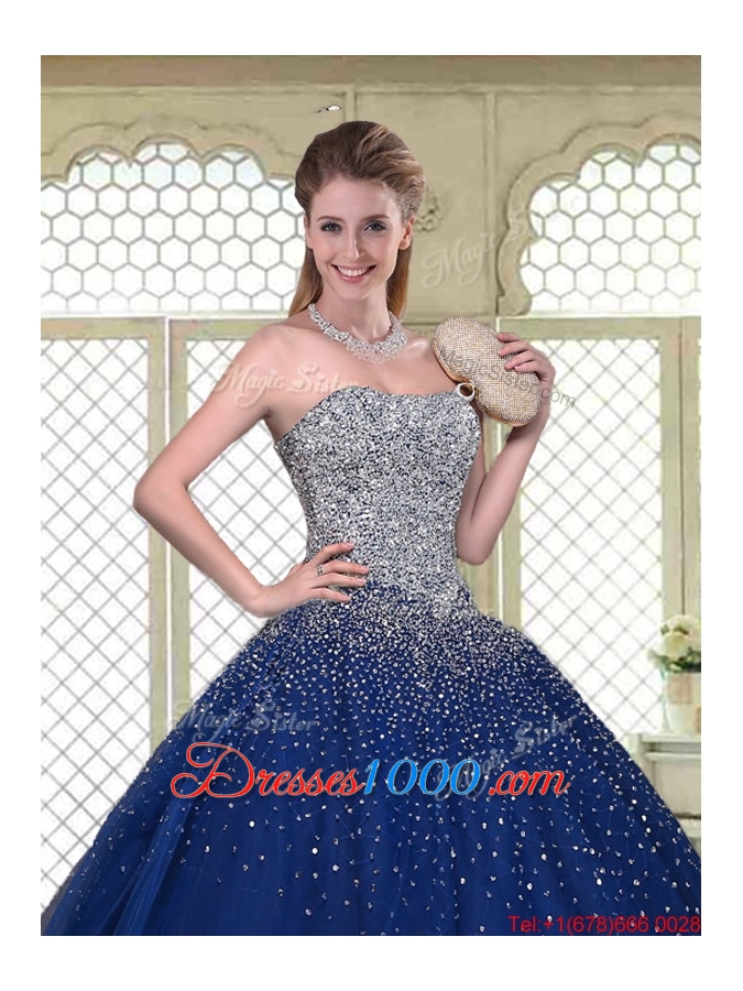 Gorgeous Ball Gown Strapless Quinceanera Gowns in Navy Blue