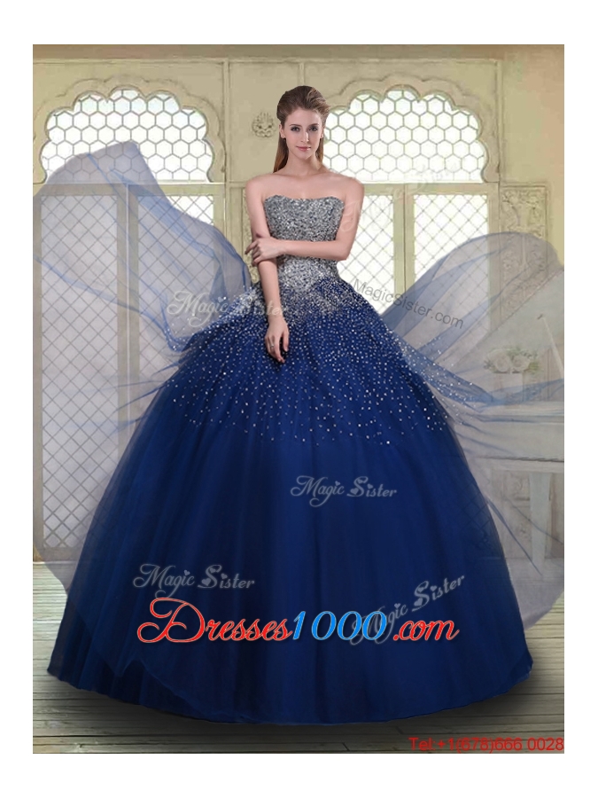 Gorgeous Ball Gown Strapless Quinceanera Gowns in Navy Blue