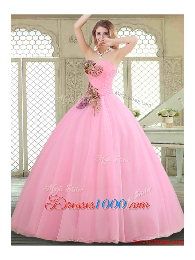 New Style Rose Pink Quinceanera Gowns with Beading and Appliques