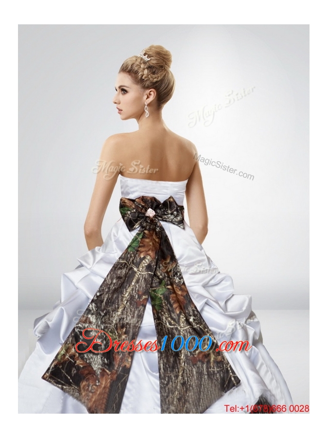 Perfect and Popular A Line Camo Wedding Dresses with Bowknot and Side Zipper