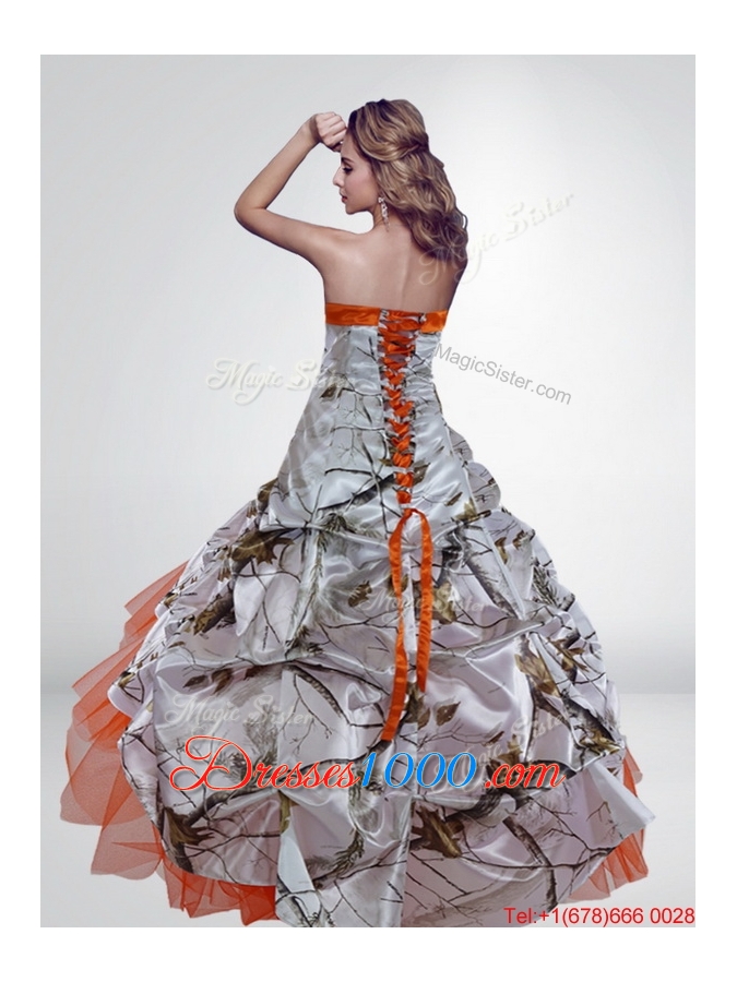 Popular A Line Strapless Camo Wedding Dresses with Brush Train