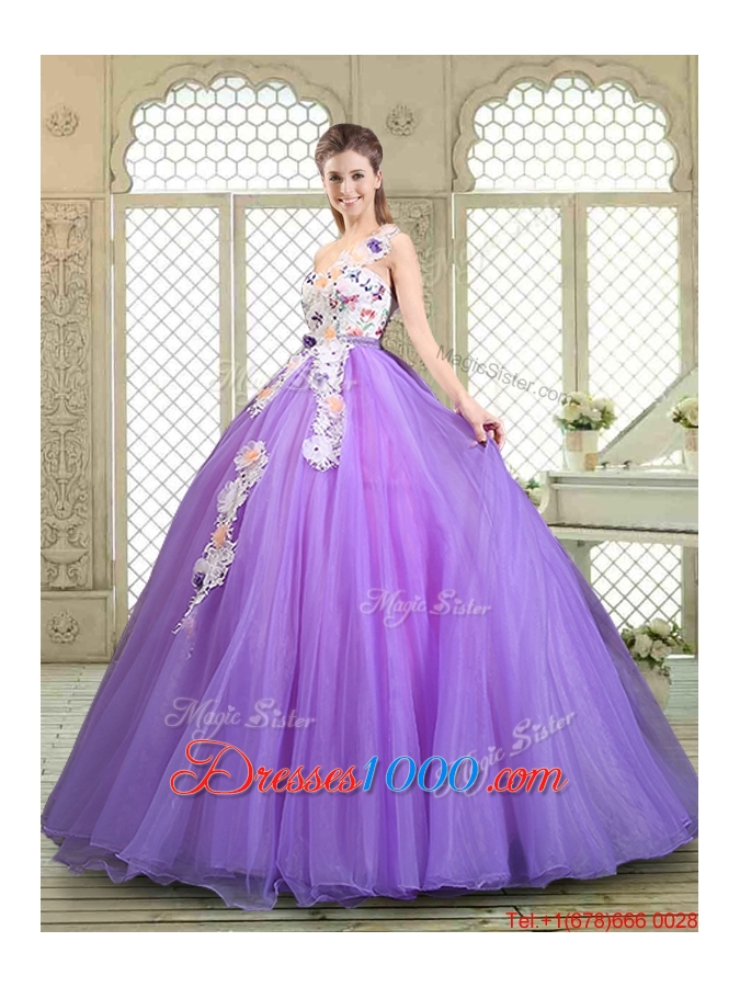 Popular Beading and Appliques Quinceanera Gowns with One Shoulder