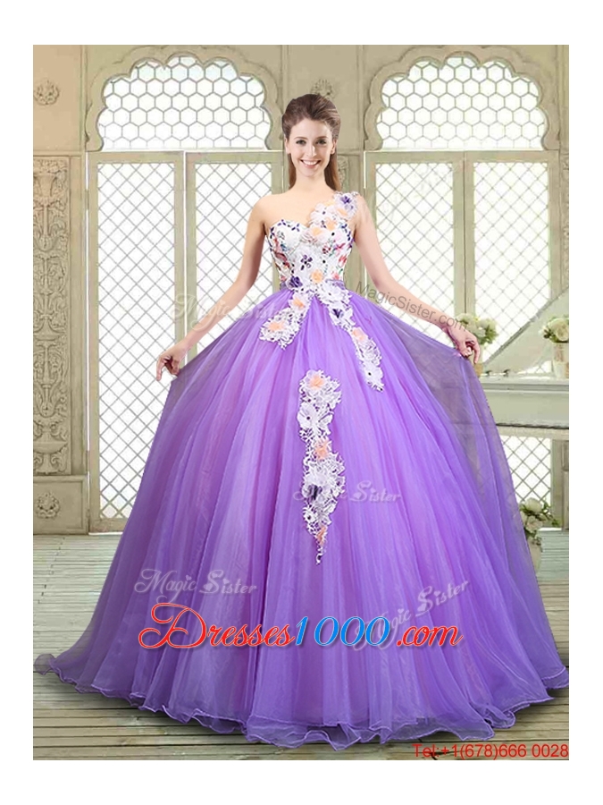 Popular Beading and Appliques Quinceanera Gowns with One Shoulder