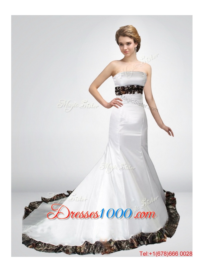 Wonderful and Perfect Mermaid Strapless Camo Wedding Dresses in Court Train