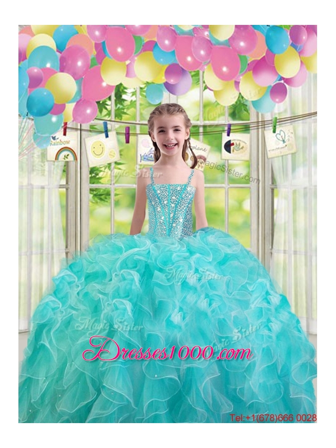 2015 Winter Beautiful Aqua Blue Macthing Sister Dresses with Beading and Ruffles