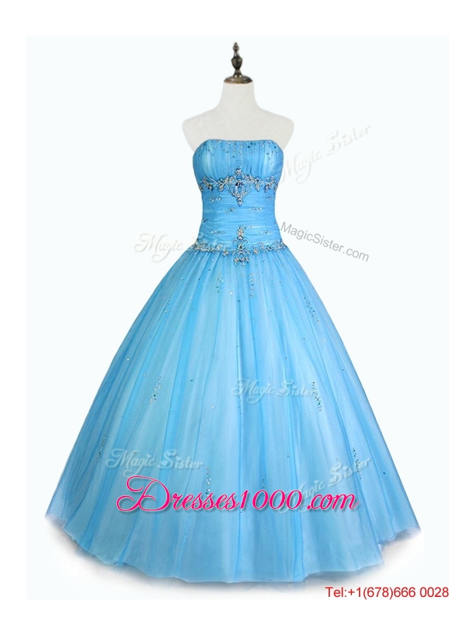 2016 In Stock Strapless Ball Gown Sweet 16 Dresses with Beading