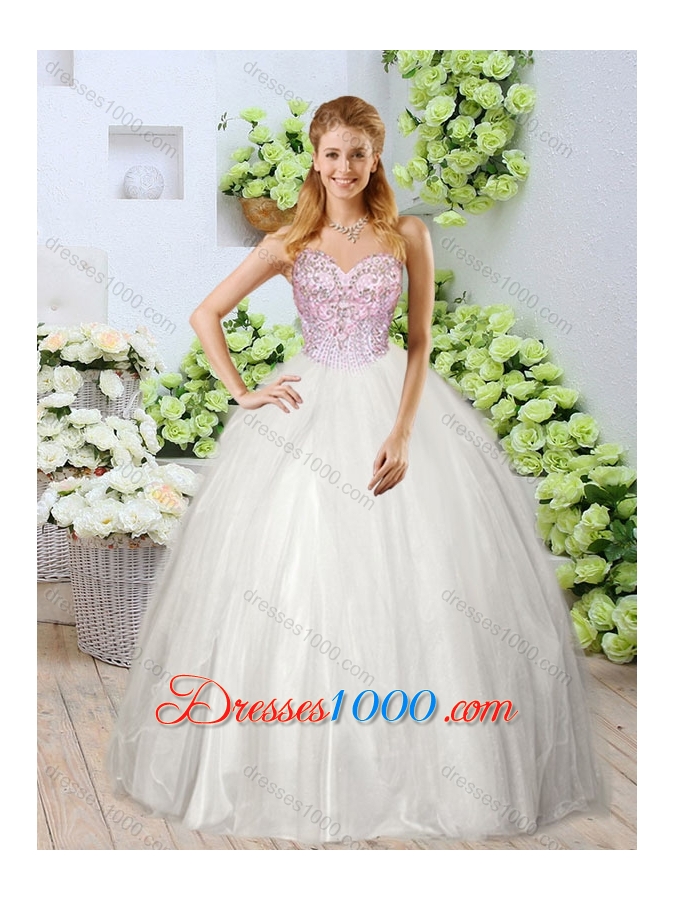 2016 Wonderful High Slit Beading Detachable Sweet 16 Dresses in White