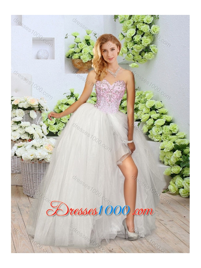 2016 Wonderful High Slit Beading Detachable Sweet 16 Dresses in White