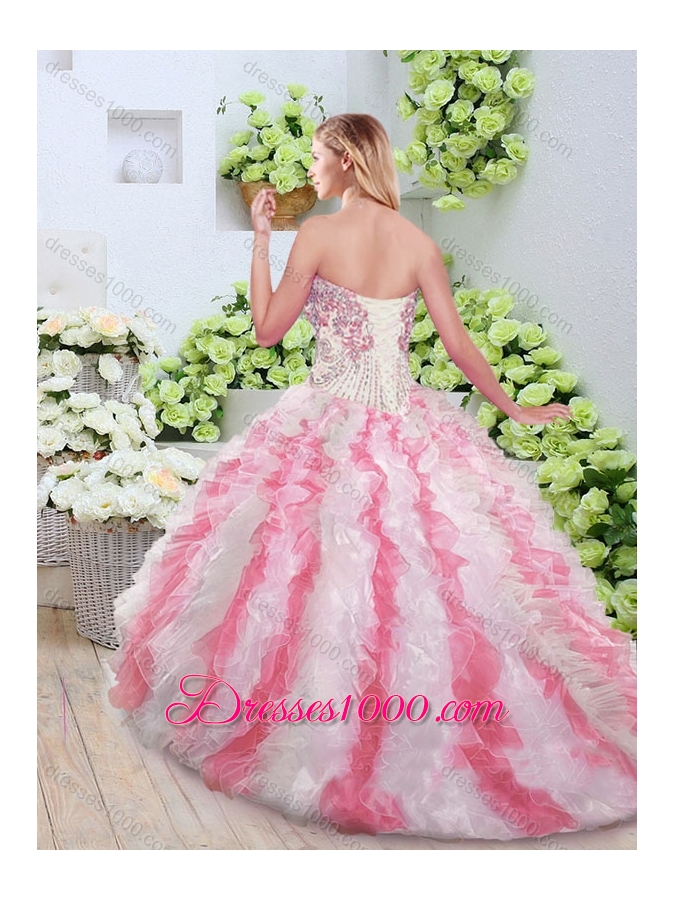 Fashionable Brush Train Quinceanera Gowns with Beading and Ruffles