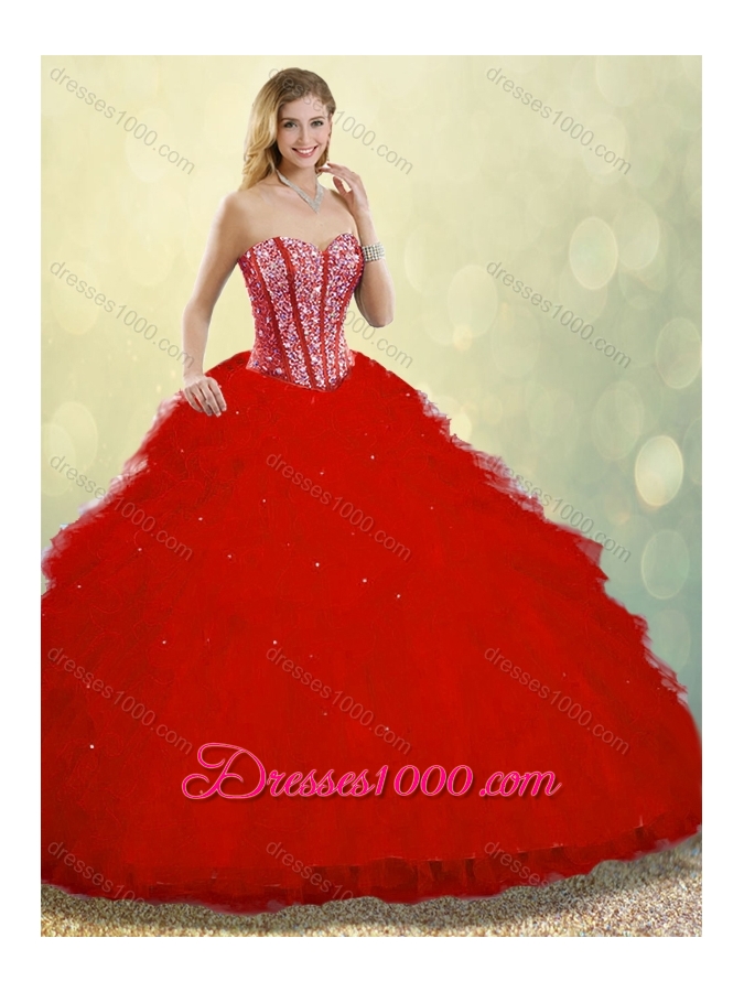 Hot Sale Red Detachable Sweet 16 Dresses with Ruffles and Beading