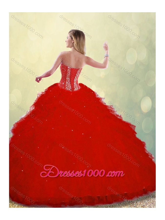 Hot Sale Red Detachable Sweet 16 Dresses with Ruffles and Beading