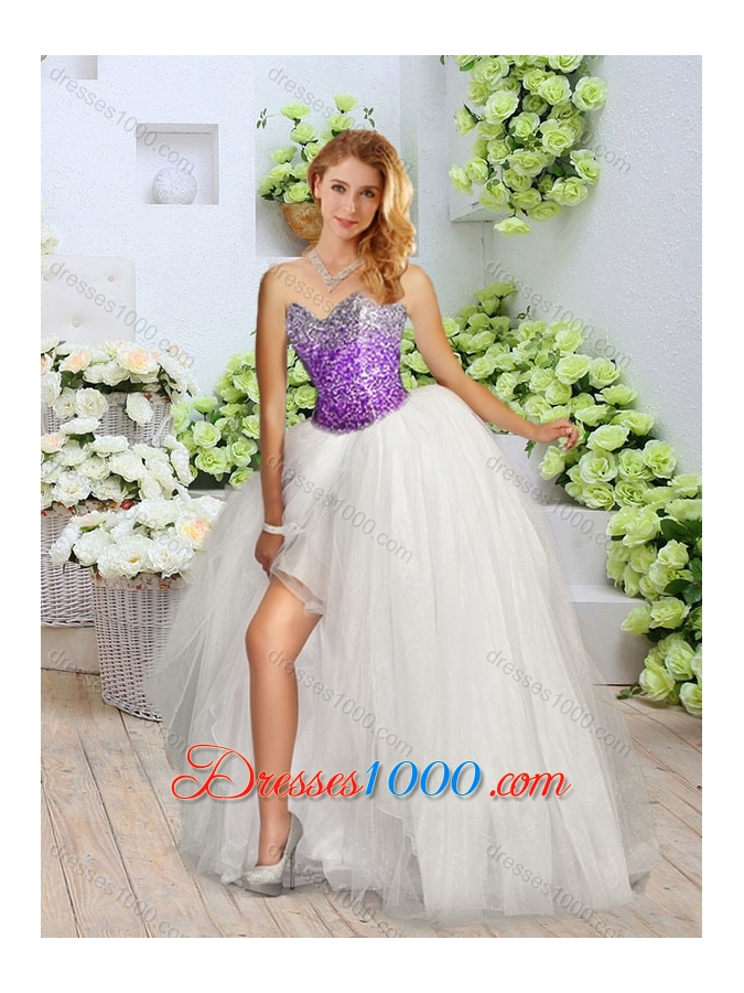 Beautiful White Detachable Quinceanera Dresses with Sequins and High Slit