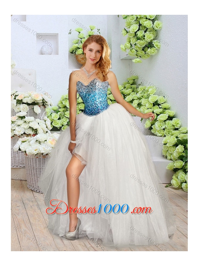 Beautiful White Detachable Quinceanera Dresses with Sequins and High Slit