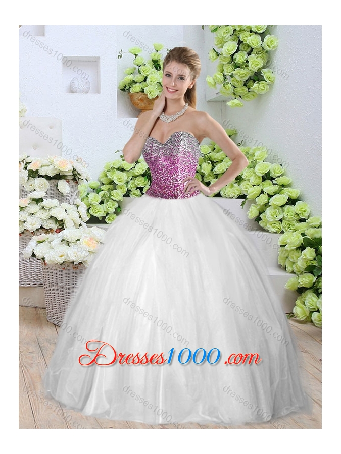 Beautiful White Detachable Quinceanera Dresses with Sequins and High Slit