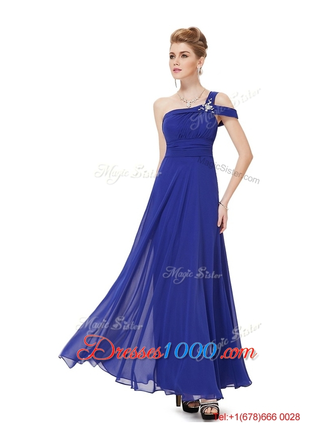 Beautiful Beaded One Shoulder Prom Dresses in Blue for 2016