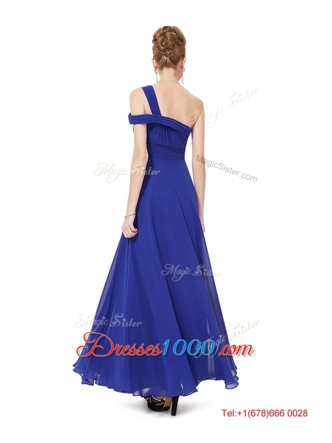 Beautiful Beaded One Shoulder Prom Dresses in Blue for 2016