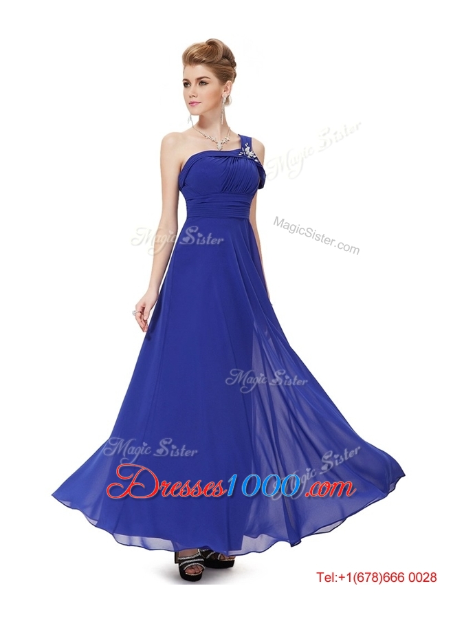 Beautiful Beaded One Shoulder Prom Dresses in Blue for 2016
