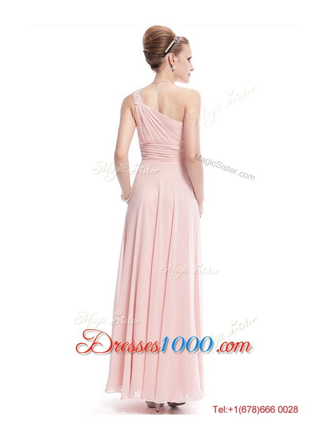Fashionable Beaded Side Zipper Prom Dresses in Baby Pink