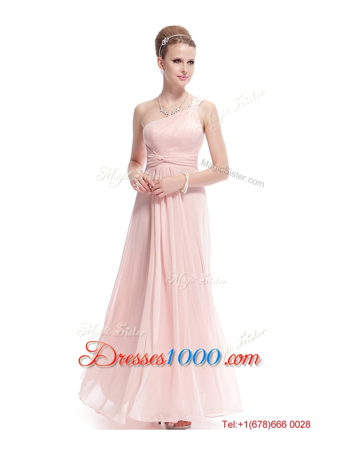 Fashionable Beaded Side Zipper Prom Dresses in Baby Pink