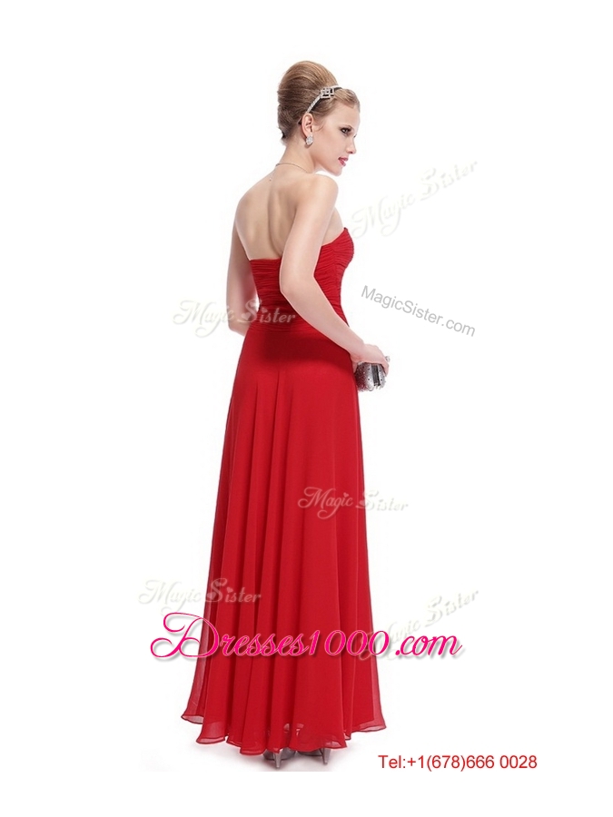 Gorgeous Sweetheart Ruched Red Prom Dresses with Appliques