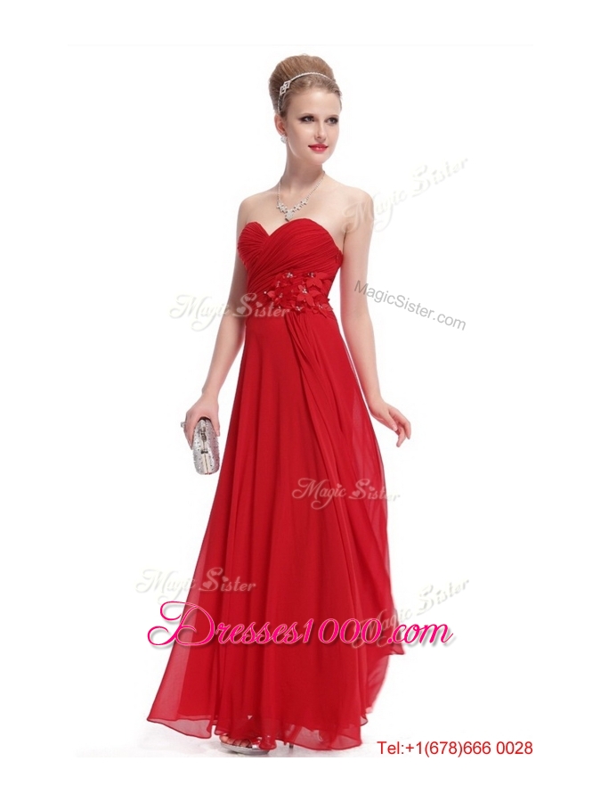 Gorgeous Sweetheart Ruched Red Prom Dresses with Appliques
