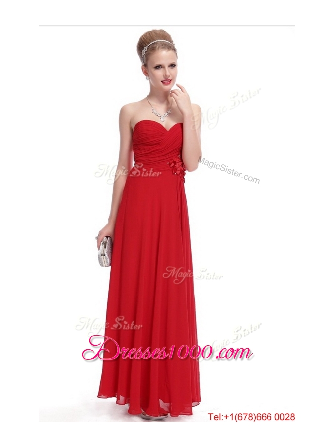 Gorgeous Sweetheart Ruched Red Prom Dresses with Appliques