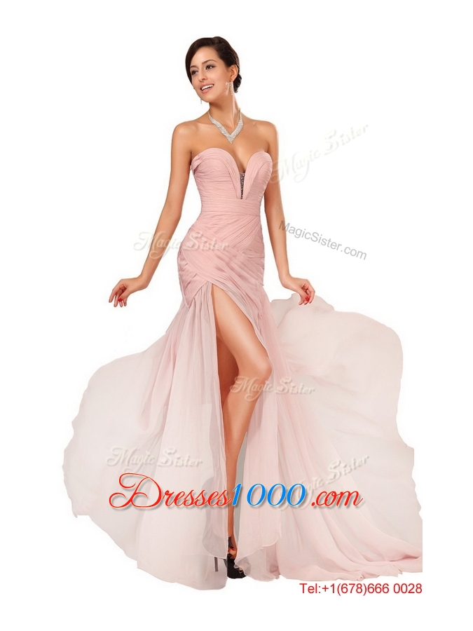 Luxurious Side Zipper Ruched Prom Dresses with Asymmetrical