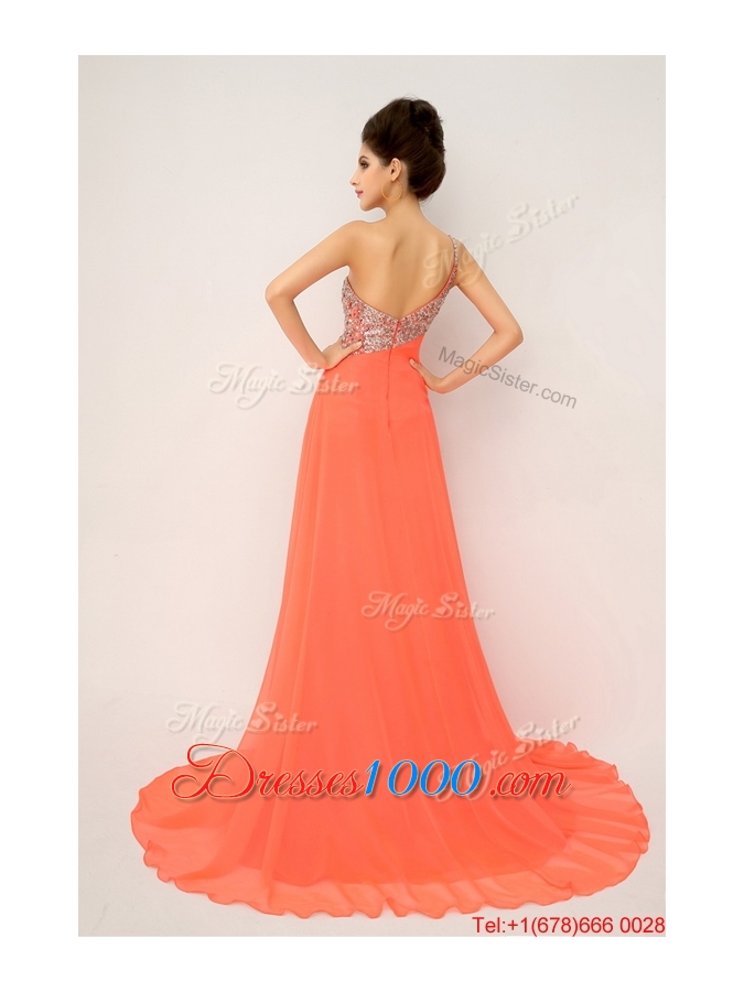 New Arrivals One Shoulder Prom Dresses with High Slit and Sequins