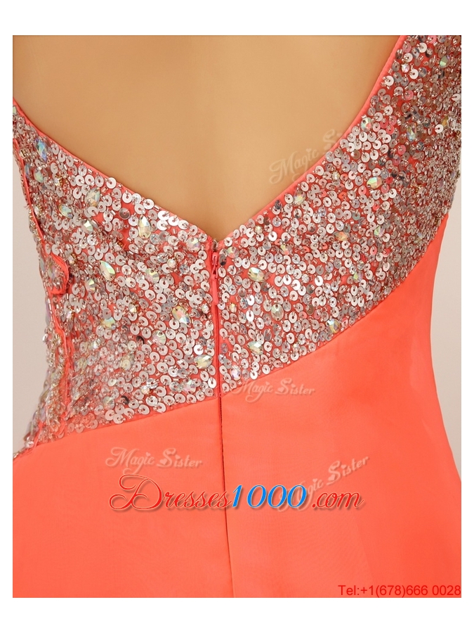 New Arrivals One Shoulder Prom Dresses with High Slit and Sequins