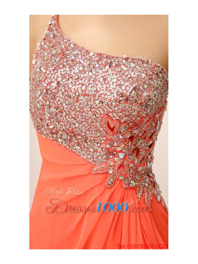 New Arrivals One Shoulder Prom Dresses with High Slit and Sequins