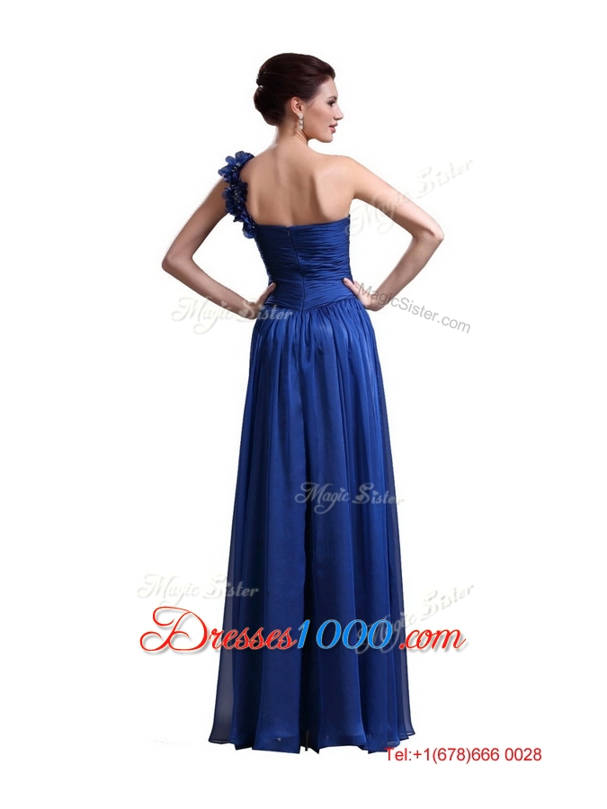 Perfect Royal Blue One Shoulder Prom Dresses with Appliques and Ruching