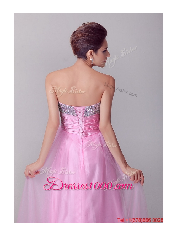 Pretty Princess Sweetheart Rose Pink Prom Dresses with Brush Train