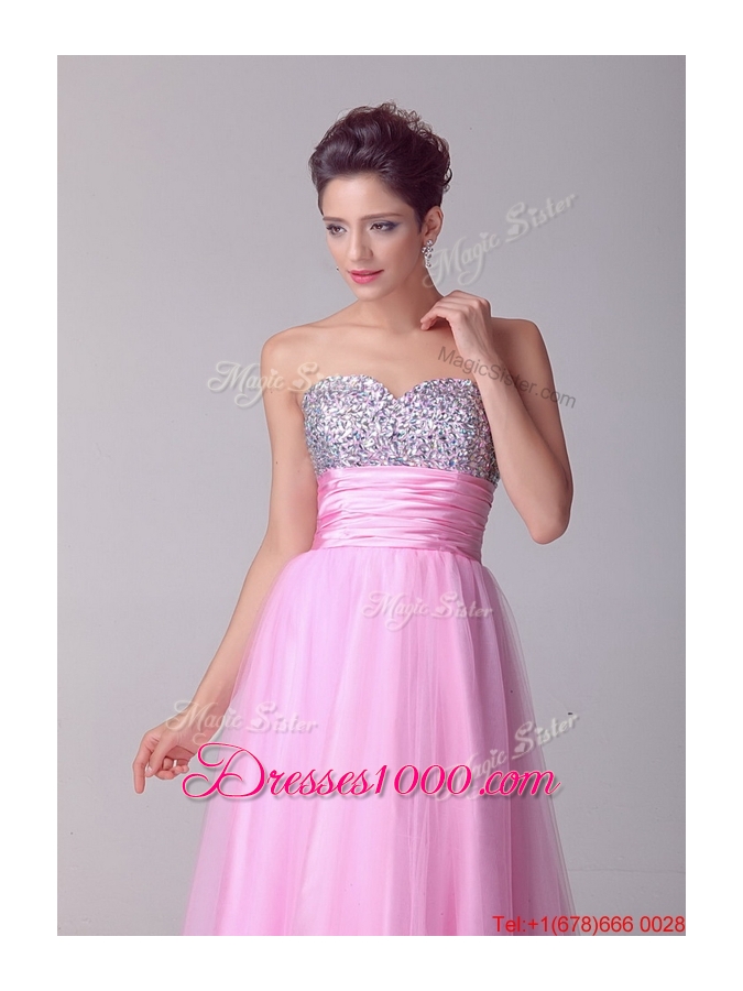 Pretty Princess Sweetheart Rose Pink Prom Dresses with Brush Train