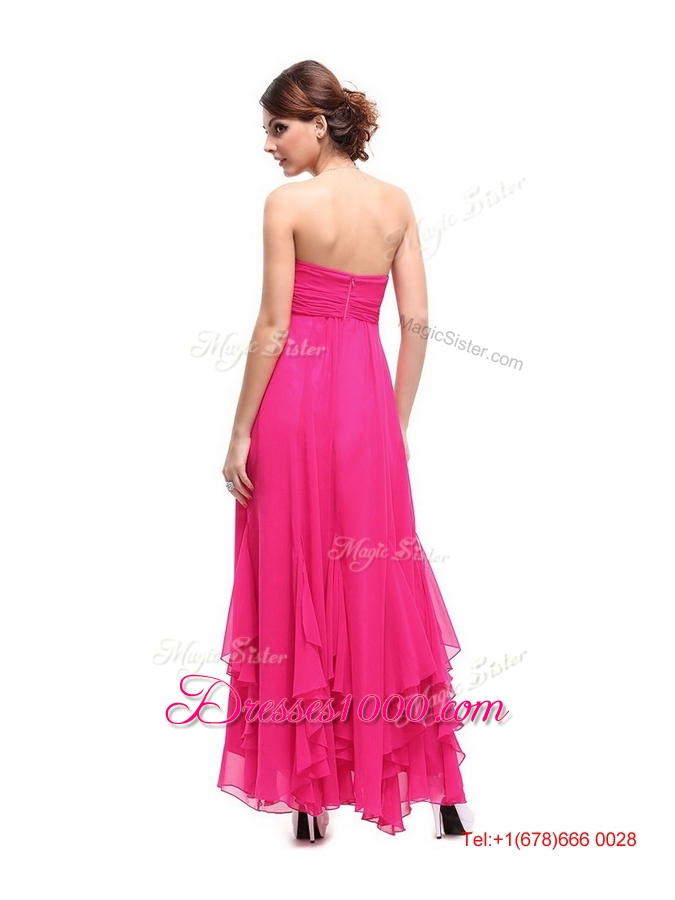 2016 Beautiful Ankle Length Hot Pink Prom Dresses with Beading