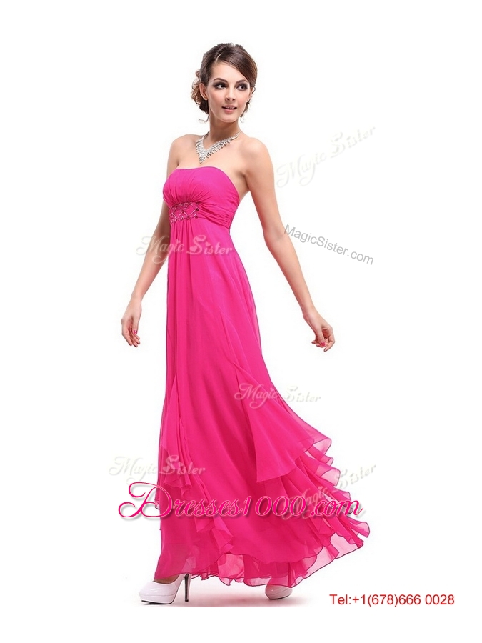 2016 Beautiful Ankle Length Hot Pink Prom Dresses with Beading