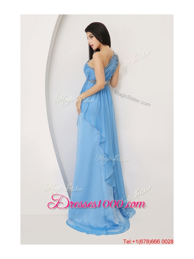 2016 Discount Beaded Baby Blue Prom Dresses with One Shoulder