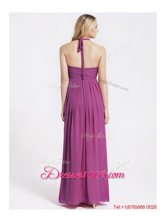 2016 Exquisite Halter Top Fuchsia Prom Dresses with Ruching