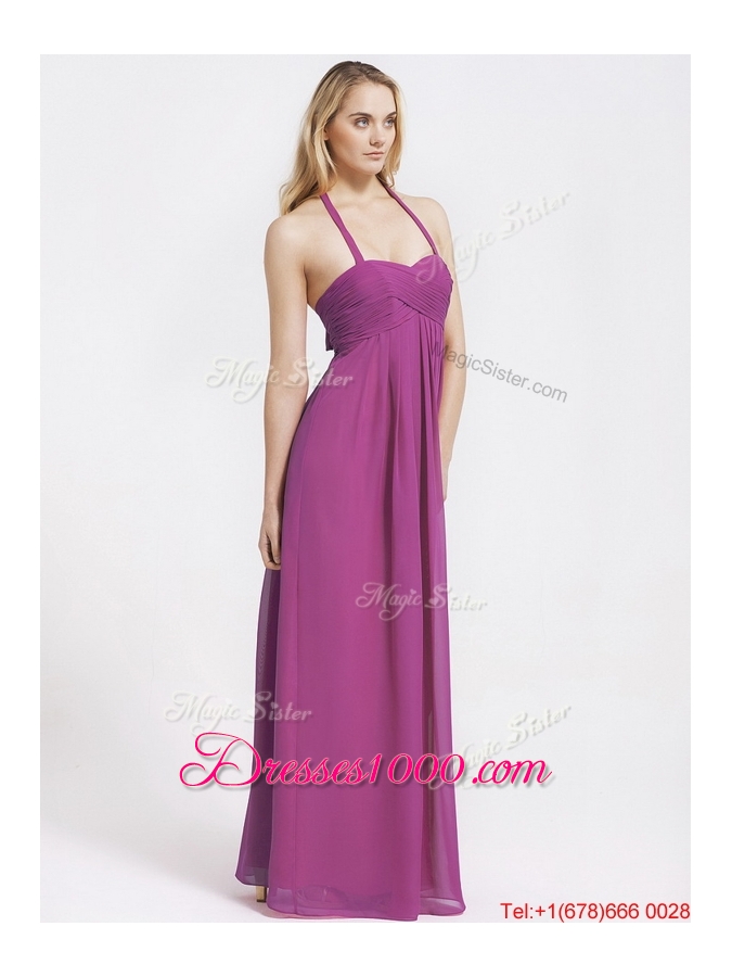 2016 Exquisite Halter Top Fuchsia Prom Dresses with Ruching