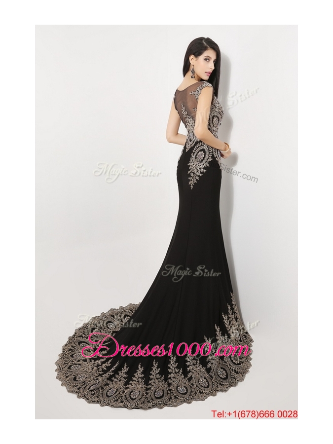 2016 Gorgeous Mermaid Appliques and Beaded Prom Dresses in Black