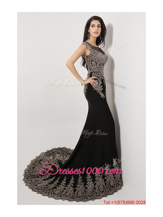 2016 Gorgeous Mermaid Appliques and Beaded Prom Dresses in Black