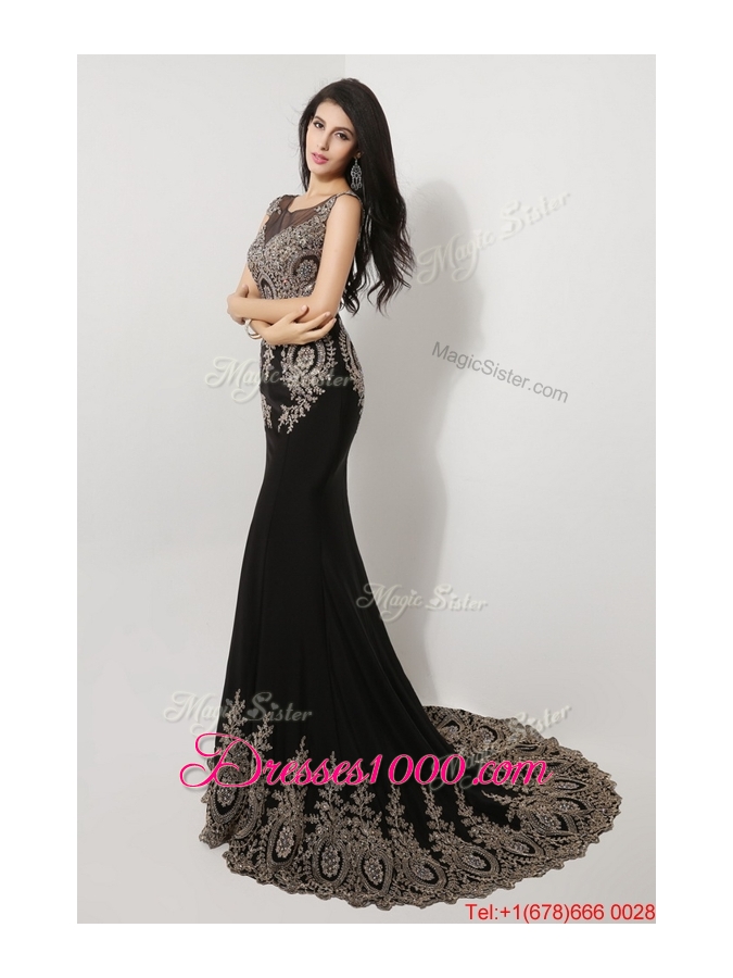 2016 Gorgeous Mermaid Appliques and Beaded Prom Dresses in Black